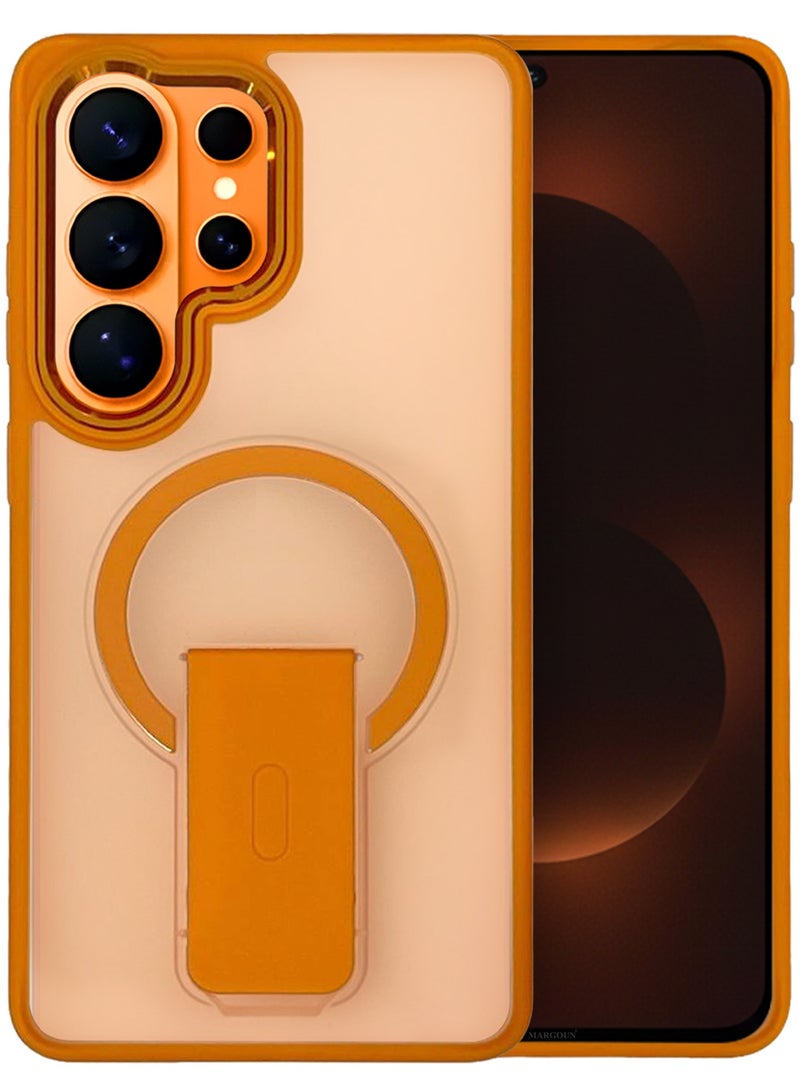 CATANES Magnetic Ring Kickstand Case for Galaxy S26 Ultra – Frosted Protective Back with Grip Holder with 3D Screen Protector - Orange - Image 4